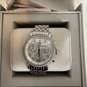 Michele Steel CSX 36 Chronograph Watch with Diamond white mother of pearl